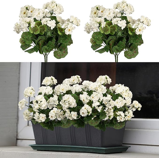 4PCS Home Decor Fake Plants Artificial Flowers Artificial Geraniums Outdoor Fake Flowers Artificial Flowers Fake Silk Bouquet, Fall Decor for Interior Porch Garden Decoration 14.4" (White)