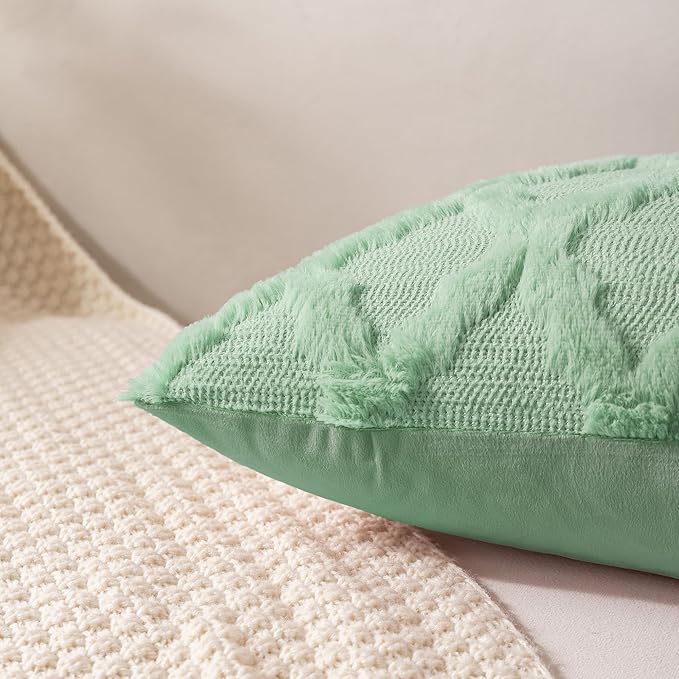 Set of 2 Soft Moroccan Throw Pillow Covers 20x20 Inch Plush Boho Decorative Pillow Cover Accent Cushion Case for Couch Sofa Bed, Sage Green