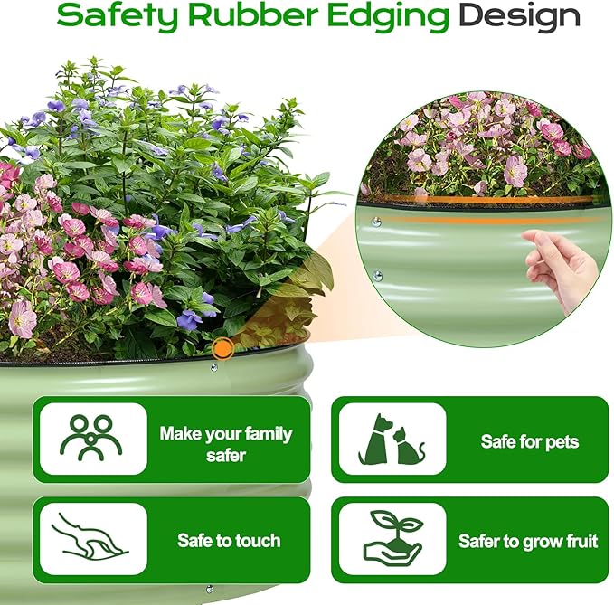 Aoodor 17" Tall 42" Metal Raised Garden Bed, Outdoor Planter Box and Raised Garden Kit for Vegetables, Flowers, Tomatoes Carrots and Herbs, Olive Green