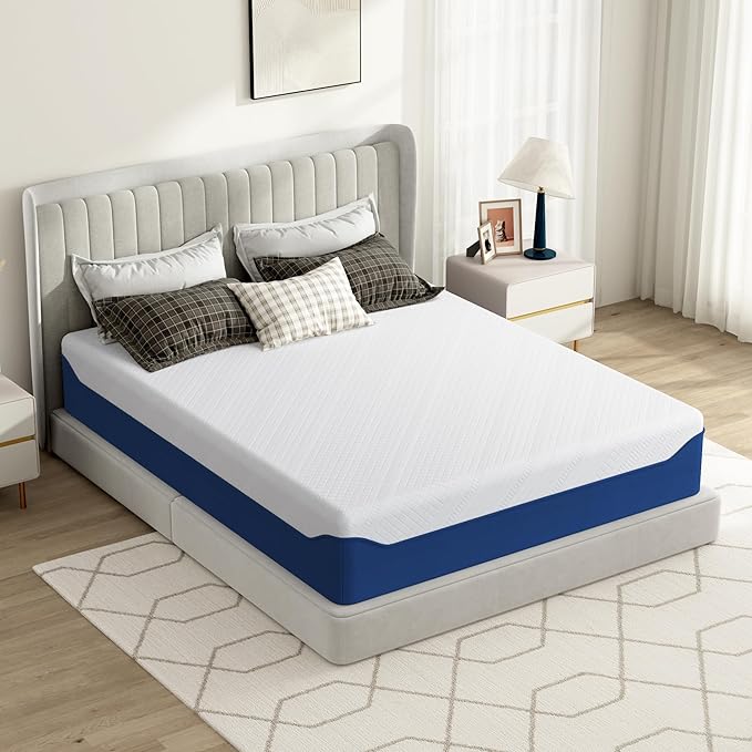 10 Inch Full Size Mattress Cooling Gel - Medium Firm for Back Support & Enhanced Space | CertiPUR-US Certified | Ideal for Adults, Teens, Guest Rooms & Couples | Bed in a Box Navy