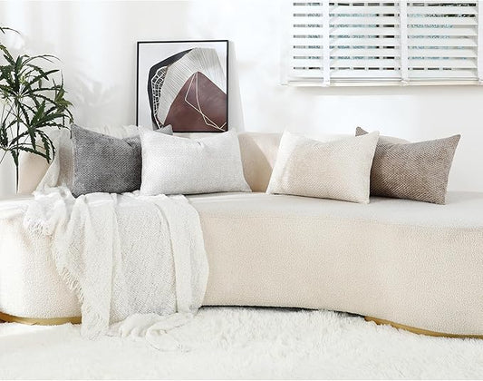 Stellhome 4 Packs Christmas Decorative Throw Pillow Covers Soft Chenille Woven Textured Accent Cushion Cases for Living Room Couch Bed Sofa Farmhouse Boho Home, 12x20 inch, Neutral