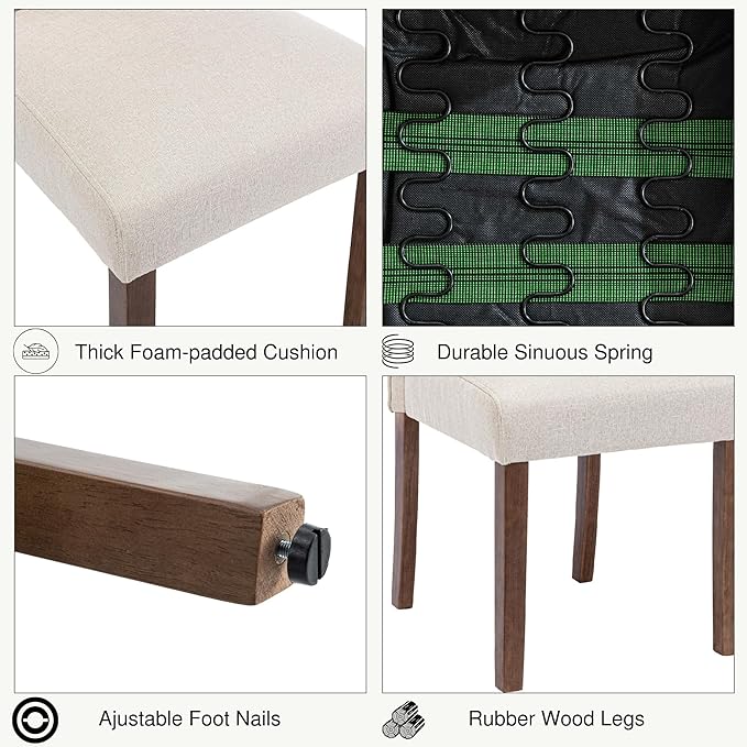 Stylish Upholstered Parsons Dining Chair Kitchen with Silver Nailhead Trim and Sturdy Solid Wood Legs