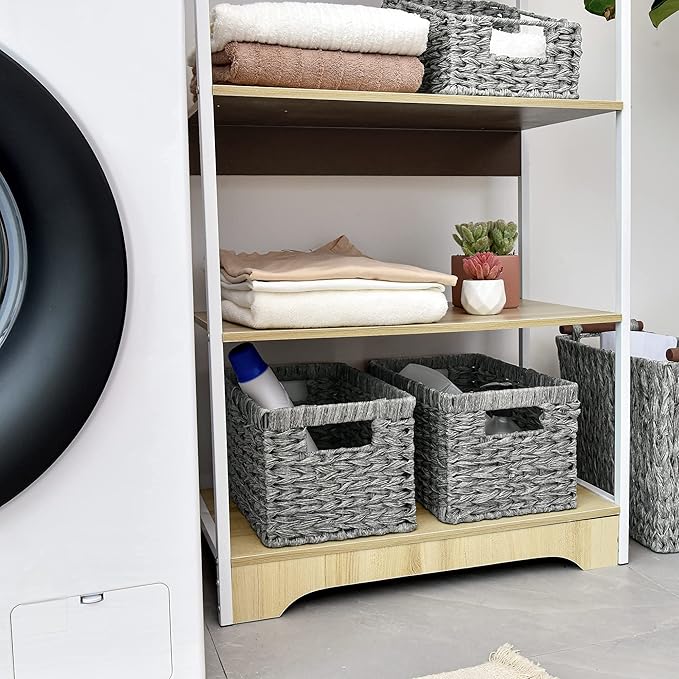 GRANNY SAYS Wicker Baskets with Handles - Gray Storage Baskets (2-Pack) for Organizing Cabinet, Coffee Table