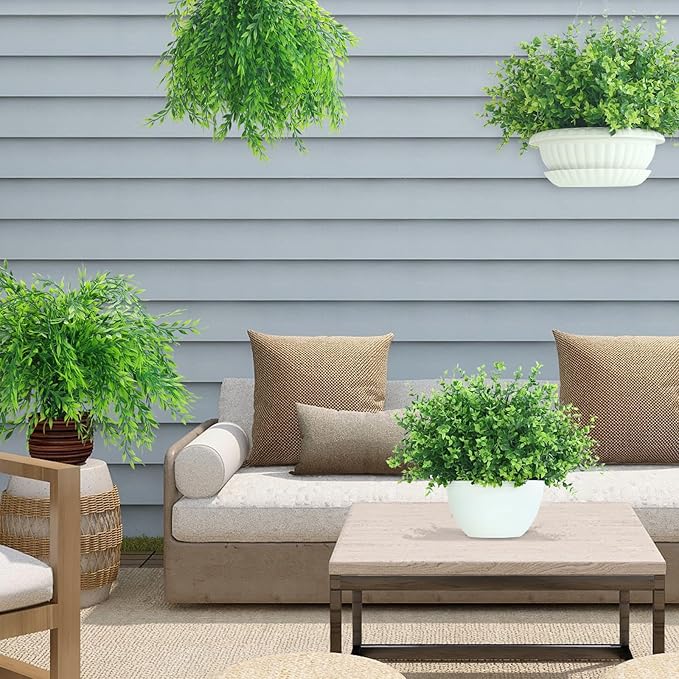 summer flower 10 Pack Fake Boxwood Stems Artificial Plants Eucalyptus Outdoor No Fade Faux Greenery Boxwood Plant for Home Bathroom Wall Front Porch Hanging Planter Garden Shelf Decorations