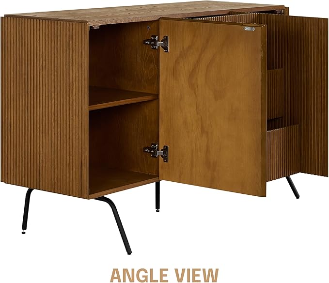 NTC Veil Sideboard with 2 Doors and 3 Drawers, Buffet Cabinet with Vertical Groove Design and Metal Legs, Storage Cabinet for Living Room, and Entryway, Effortless Assembly - Rustic Oak