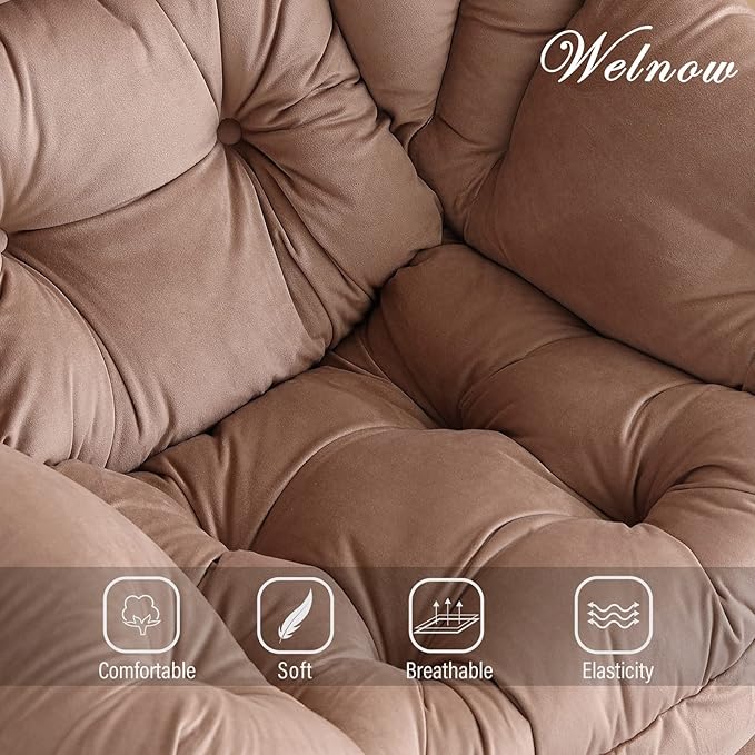 Welnow Lazy Chair with Ottoman, Modern Lounge Accent Chair with Armrests and a Side Pocket, Leisure Sofa Chair Set, Reading Chair with Footrest for Small Space, Corner Chair, Dark Brown