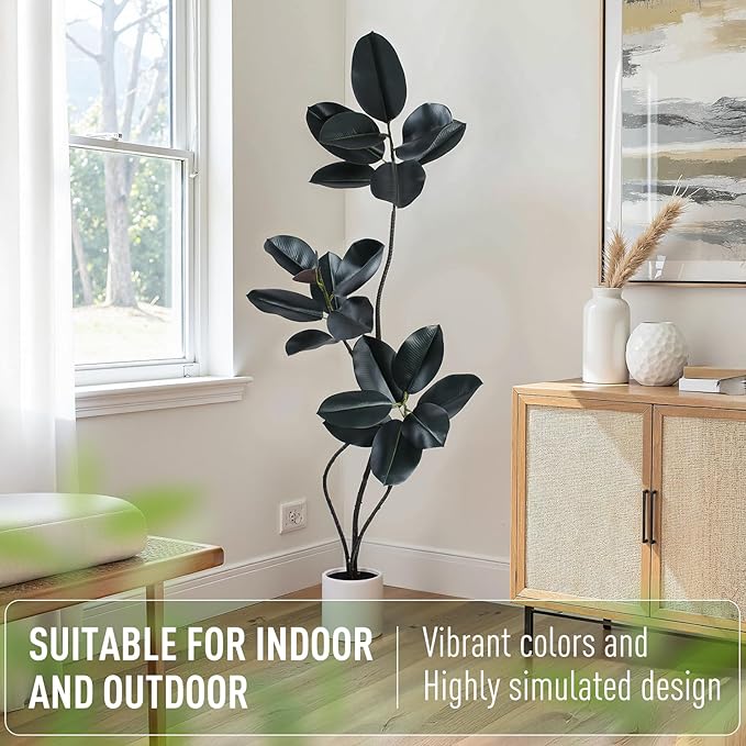 Artificial Rubber Tree Plant -5FT Faux Plants Indoor with Planter,Tall Fake Trees Lifelike Branches & Foliage,Large Artificial Plants Indoor for Home Office Floor Patio