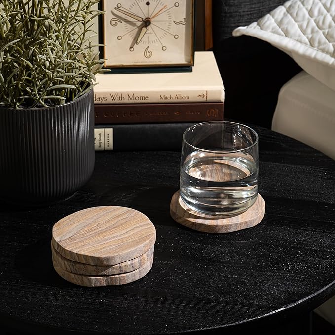Cork & Mill Absorbent Coasters Set of 6 - Water Absorbing Sandstone Coasters for Drinks - Perfect for Coffee Table, Office Desk, Outdoor, Bedroom Nightstand - 4" Round - Unique Irregular Edge Design