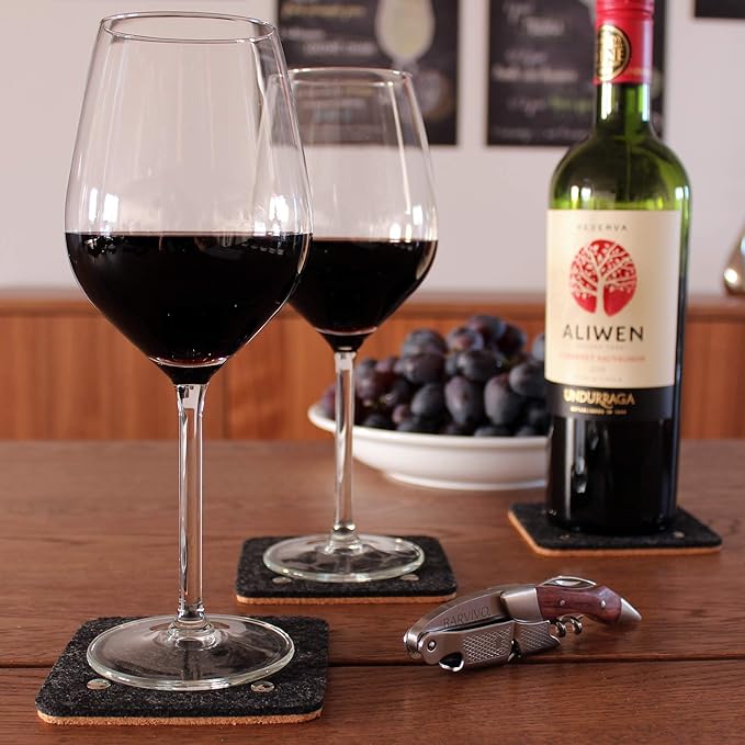 Barvivo Classic Felt Coasters for Drinks with Rivets - Set of 8 Cork Coasters with Felt Side for Tabletop Protection, Anti Slip, Absorbent, Suitable for Drinks & All Table Types - Black Design