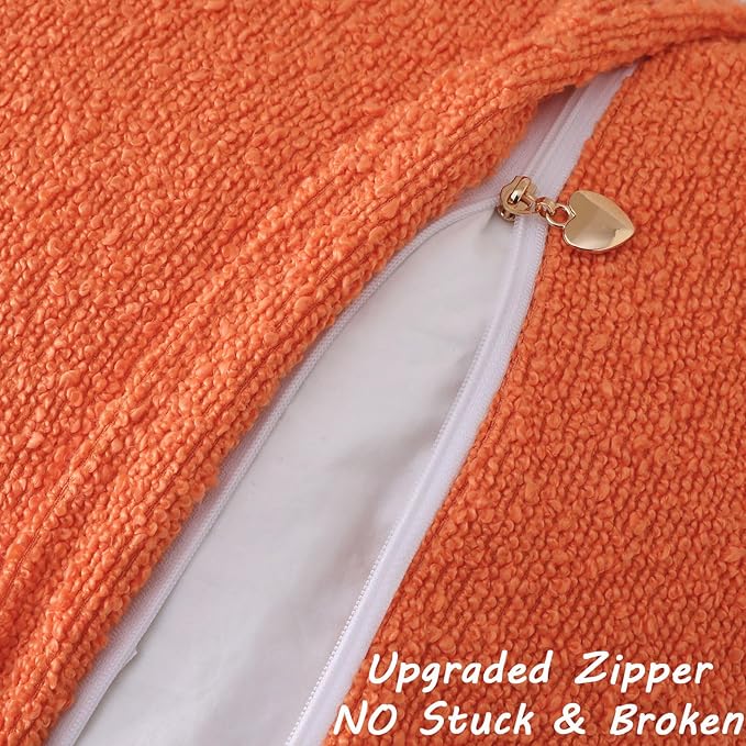 FUTEI Pack of 2 Orange Decorative Throw Pillow Covers 24x24 Inch Soft Cozy Solid Boucle Textured European Cushion Case,Modern Home Decor for Couch Bed Living Room