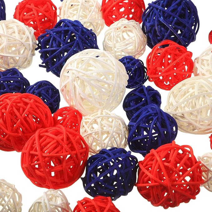 Patelai 36 Pcs Wicker Rattan Balls Decorative Balls for Vase Centerpiece Bowls Orbs Filler for Home Decor,4 Sizes(Royal Blue, White, Red)