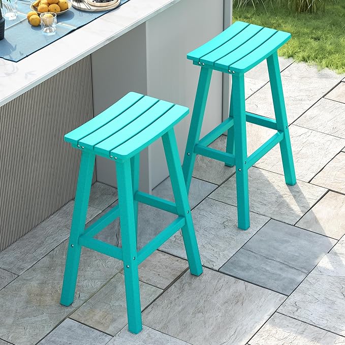 nalone 29 Inch Outdoor Bar Stools Set of 2, HDPE Bar Chairs with Footrest, Weather Resistant Barstools Outside Counter Height Stools for Patio, Kitchen, Yard (Aruba, 29'' Barstools Set of 2)