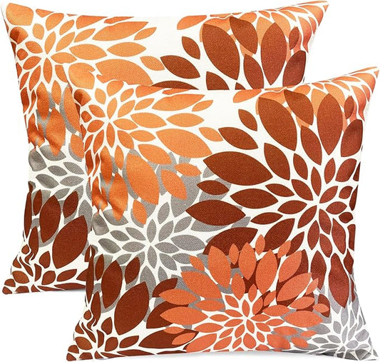 Decorative Throw Pillow Covers Set of 2 Brown Coffee Pillow Covers 20x20 Inch Couch Pillow Covers for Sofa Living Room Outdoor Throw Pillow Cover Linen Floral Flower Farmhouse Pillowcase