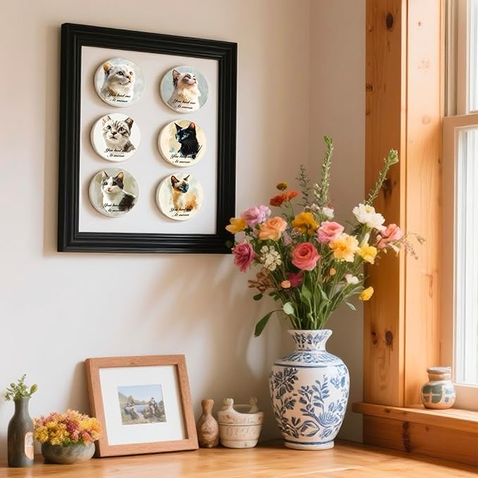 Absorbent Cat Coasters Set of 6 with Holder - Cute Kitty Design Ceramic Coasters for Drinks, Home Decor Gifts for Pet Owners, Birthday Gifts