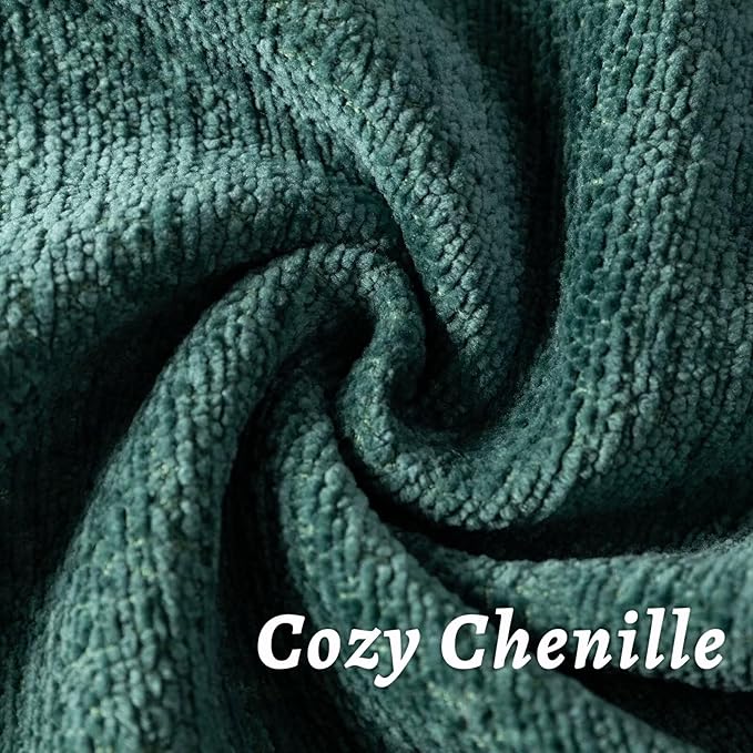 Green Decorative Throw Pillow Covers 20x20 Inch Set of 2 Cozy Soild Chenille Cushion Cases Soft Textured Square Couch Pillows Cover Boho Accent Farmhouse Pillowcases for Sofa Bed