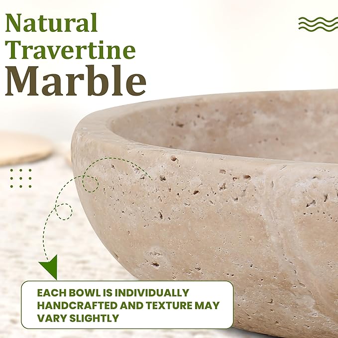 Travertine Decorative Bowl - 7.8” Diameter & 2” Height - Key Bowl for Entryway Table - Travertine - Organic Modern Centerpiece - Beige/Natural