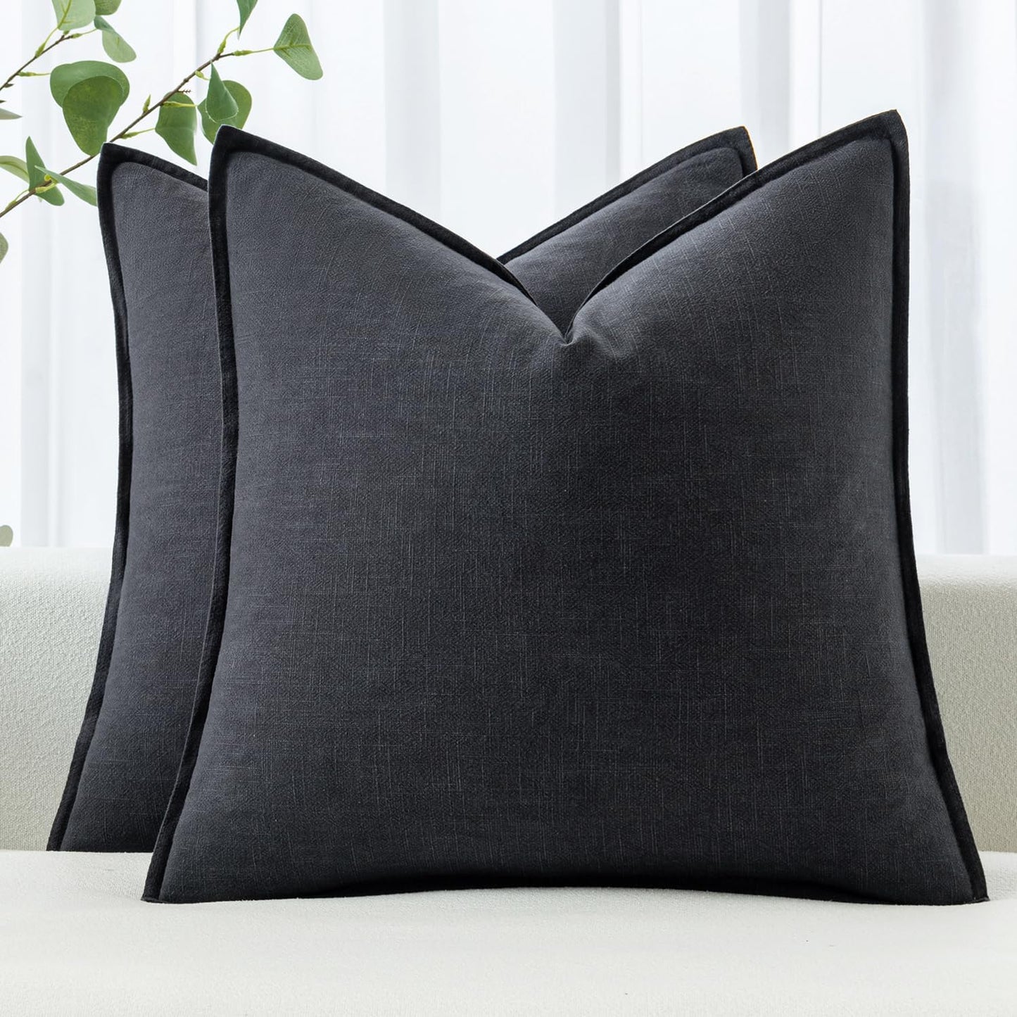 MIULEE Decorative Linen Pillow Covers 20x20 Inch Dark Gray Boho Farmhouse Neutral Couch Throw Pillows for Bed Pack of 2 Accent Modern Pillowcase Sofa Livingroom Home Decor