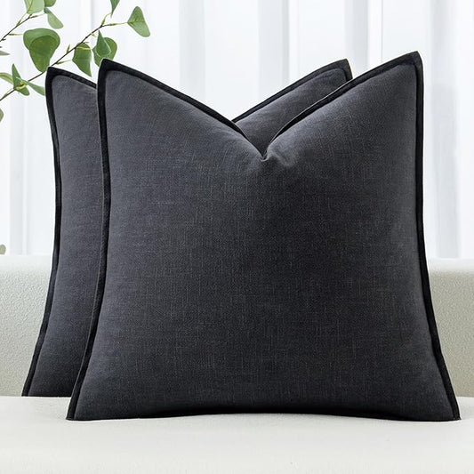 MIULEE Decorative Linen Pillow Covers 18x18 Inch Dark Gray Boho Farmhouse Neutral Couch Throw Pillows for Bed Pack of 2 Accent Modern Pillowcase Sofa Livingroom Home Decor