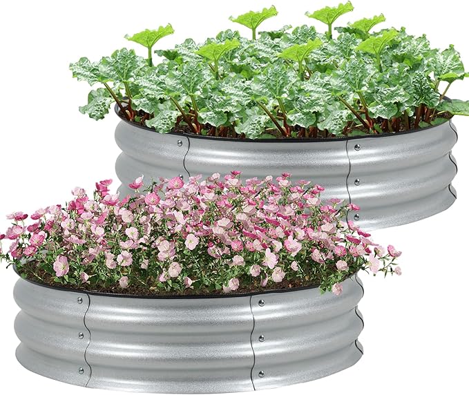 Aoodor 2 Pack 9" Tall 30" Metal Raised Garden Bed, Outdoor Planter Box and Raised Garden Kit for Vegetables, Flowers, Arugula and Herbs, Silver