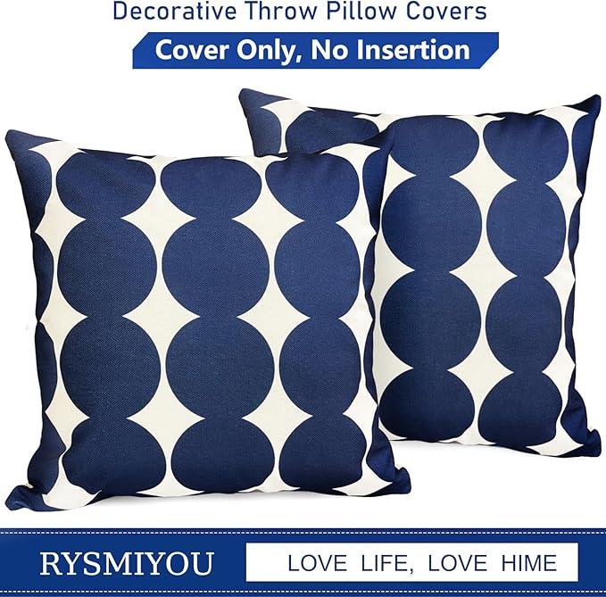 Decorative Throw Pillow Covers Set of 2 Blue Fashion Polka dot Pillow Covers 22x22 Inch Throw Pillow Cover Linen Pillowcase Farmhouse Outdoor Pillow Covers for Couch Sofa Living Room