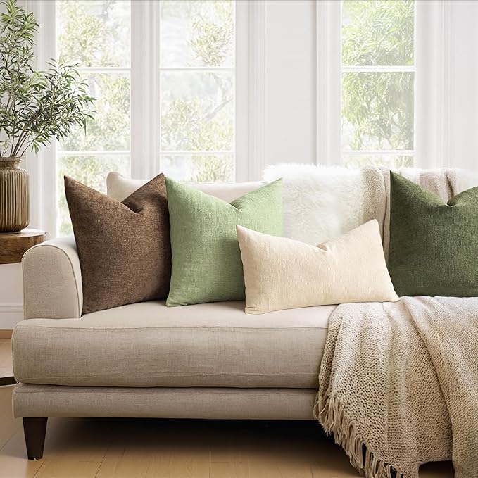 MIULEE Sage Green Couch Pillow Covers 16x16 Inch, Set of 2 Soft Spring Chenille Decorative Square Throw Pillow Covers Farmhouse for Sofa Living Room Bed