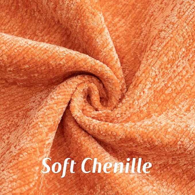 FUTEI Orange Chenille Throw Pillow Covers 18x18 Inch Set of 2,Soft Cozy Bound Edge Design Cushion Case,Home Decor for Couch Bed Living Room