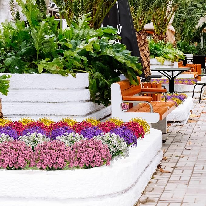 15 Bundles Artificial Flowers Fake Silk Flowers Outdoor UV Resistant Faux Flowers Plastic Fabric Greenery Plants for Hanging Planter Kitchen Home Office Wedding Garden Decoration (White)…