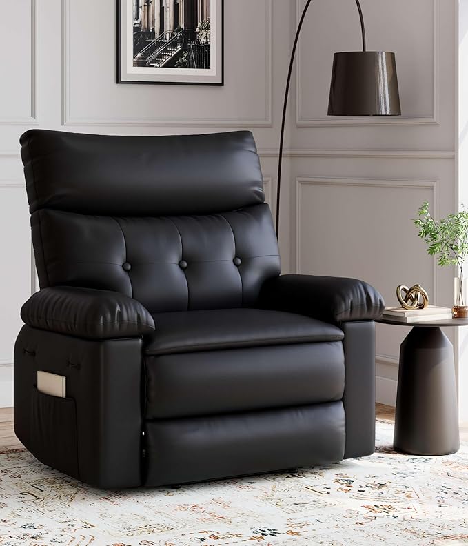 GarveeHome Oversized Recliner Chair - PU Leather Manual Recliner for Adults, Lazy Chair with 1.5X Sponge Comfort Arm and Back for Living Room, Bedroom
