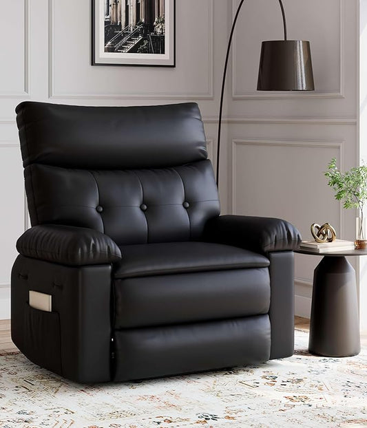 GarveeHome Oversized Rocker Swivel Recliner Chair - PU Leather Extra Wide Manual Recliner for Adults, Large Lazy Chair with 1.5X Sponge Comfort Arm and Back for Living Room, Bedroom