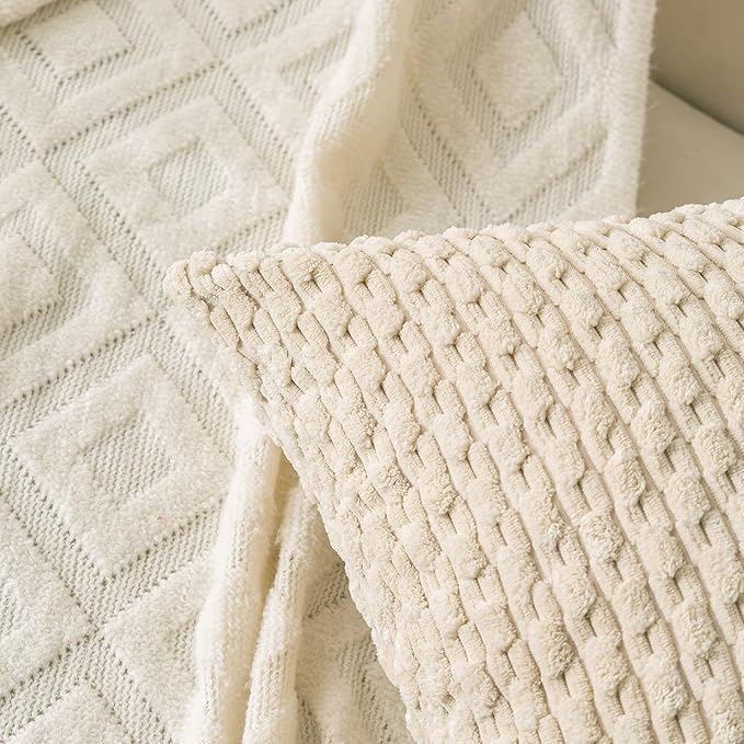 Set of 4 Beige Decorative Throw Pillow Covers 26x26 Inch Corduroy Pillow Covers for Bed Couch Sofa Living Room Soft Square Cushion Cases