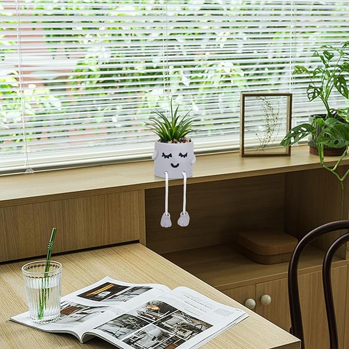 Cute Artificial Succulents Plants in Cement Pots with Hanging Legs - Small Fakeplants Kitchen Shelves Decor, Bathroom Shelf Decoration, Shelf Decoration Accents, Office Wall Decor - Set of 1