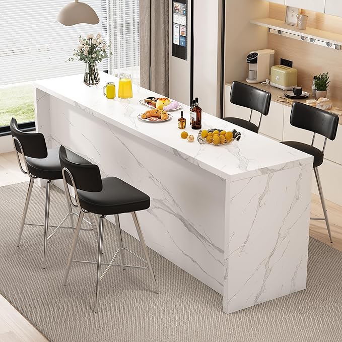 Swivel Counter Height Bar Stools Set of 2, 26" Leather Kitchen Swivel Counter Stools with Backs, Metal Legs and Footrest, Bar Chairs for Kitchen Island, Black