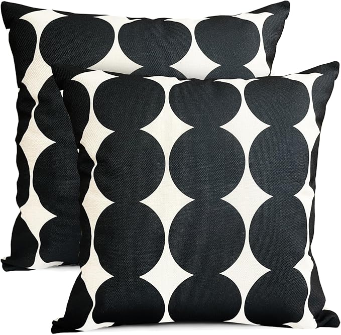 Decorative Throw Pillow Covers Set of 2 Black Fashion Polka dot Pillow Covers 18x18 Inch Throw Pillow Cover Linen Pillowcase Farmhouse Outdoor Pillow Covers for Couch Sofa Living Room