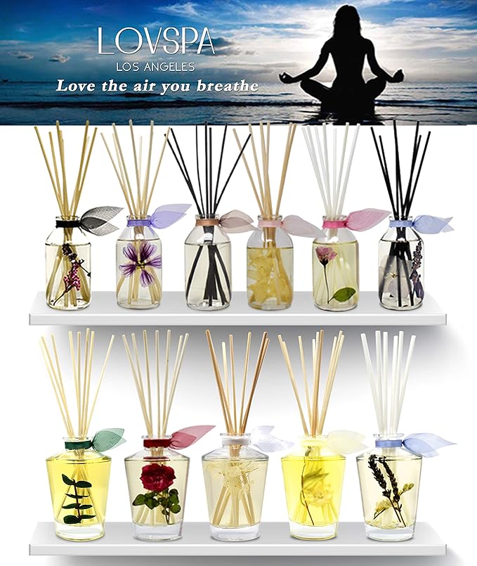 LOVSPA Reed Diffuser Set, Sunshine & Lemons Scented Oil Diffuser with Sticks, Home Fragrance Accessories for Bathroom Shelf Decor, Aroma Diffusers for Home or Office Desk, USA Made
