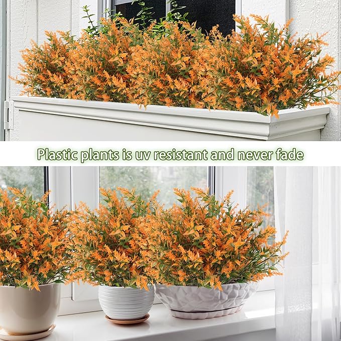 RECUTMS Artificial Plants & Flowers for Outside Outdoor Artificial Flowers Fake Outdoor Plants Faux UV Resistant Flower Plastic Shrubs Indoor Outside Hanging Decorations(Salmon)