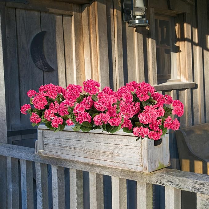 4PCS Home Decor Fake Plants Artificial Flowers Artificial Geraniums Outdoor Fake Flowers Artificial Flowers Fake Silk Bouquet, Fall Decor for Interior Porch Garden Decoration 14.4"(Rose Red)