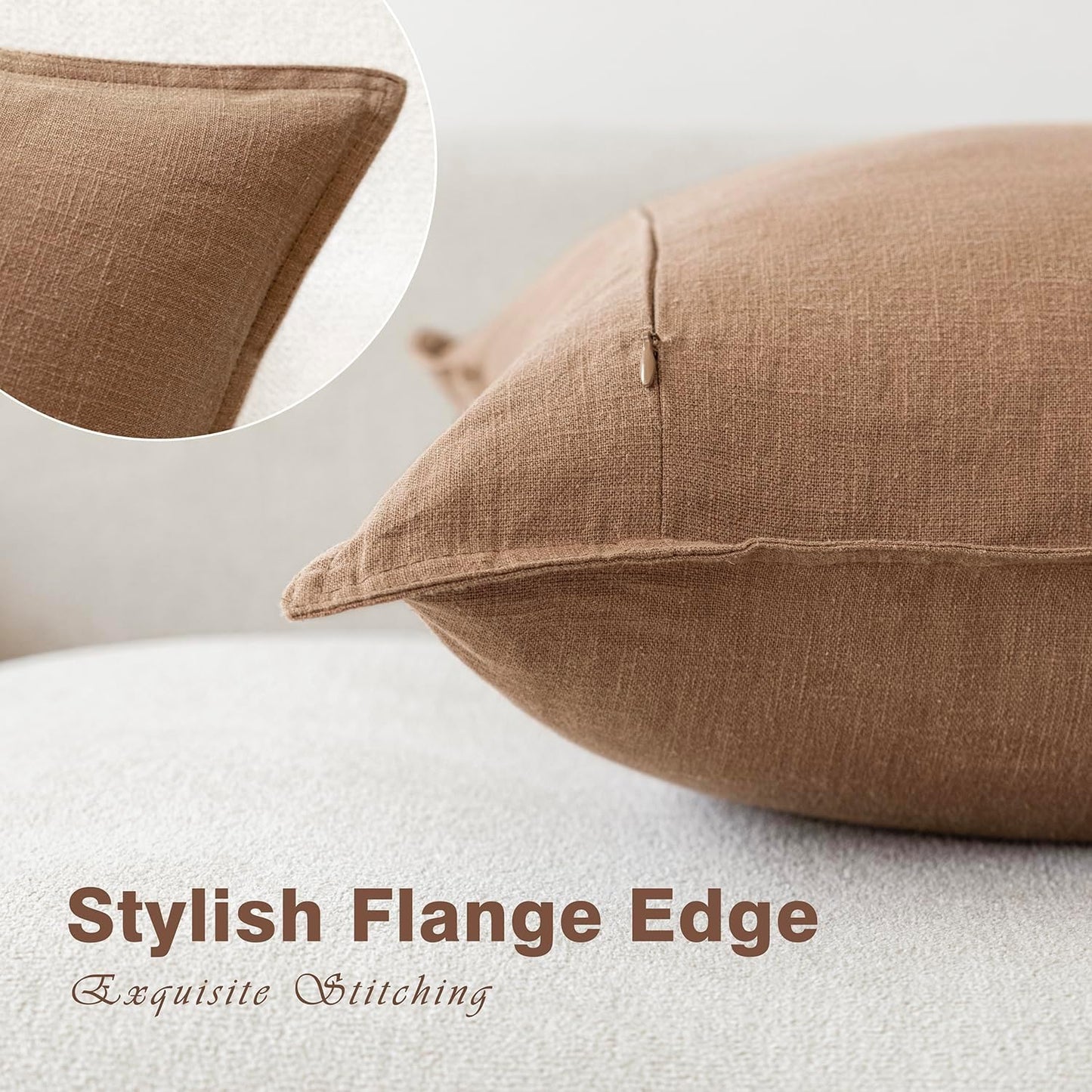 Foindtower Pack of 2, Decorative Linen Soild Throw Pillow Covers Soft Accent Cushion Case Boho Farmhouse Pillowcase for Chair Couch Sofa Bedroom Living Room Home Decor 18 x 18 Inch Light Khaki Brown