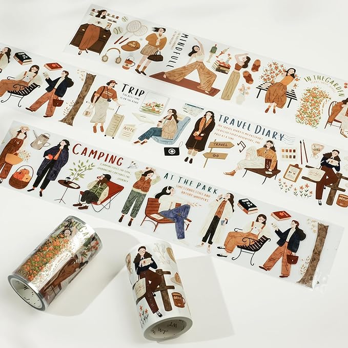 WT Pre-Cut Planner's Day 2 PET Tape, Single Roll, Original Designs, Waterproof Decorative Masking Tape for Journals, Planners, Scrapbooking, DIY Paper Projects