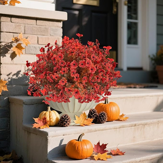 Artificial Mums for Outdoors Garden Home Fall Decor uv Resistant Outdoor Faux Plants Indoor Plastic Fake Plants Greenery Boxwood Porch Patio Fake Mums Flowers 12 Bundles Yard Decorations