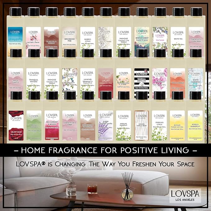 LOVSPA Reed Diffuser Set, Soothe Tahitian Vanilla Bean Scented Oil Diffuser with Sticks, Home Fragrance Accessories for Bathroom Shelf Decor, Aroma Diffusers for Home or Office Fall Decor, USA Made