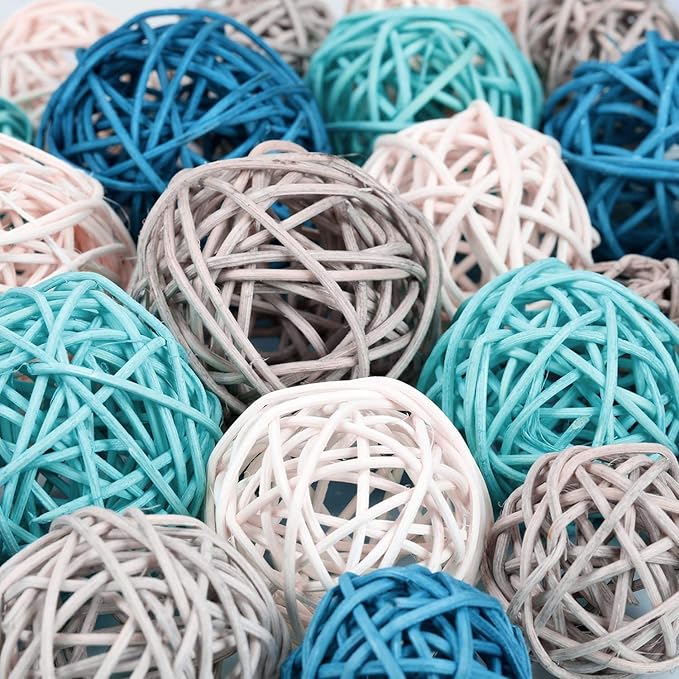 Patelai 36 Pcs Wicker Rattan Balls Decorative Balls for Vase Centerpiece Bowls Orbs Filler for Home Decor,4 Sizes
