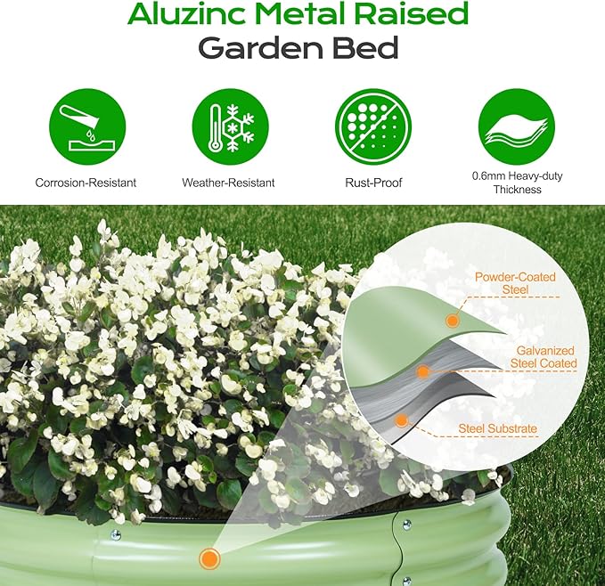 Aoodor 17" Tall 42" Metal Raised Garden Bed, Outdoor Planter Box and Raised Garden Kit for Vegetables, Flowers, Tomatoes Carrots and Herbs, Olive Green