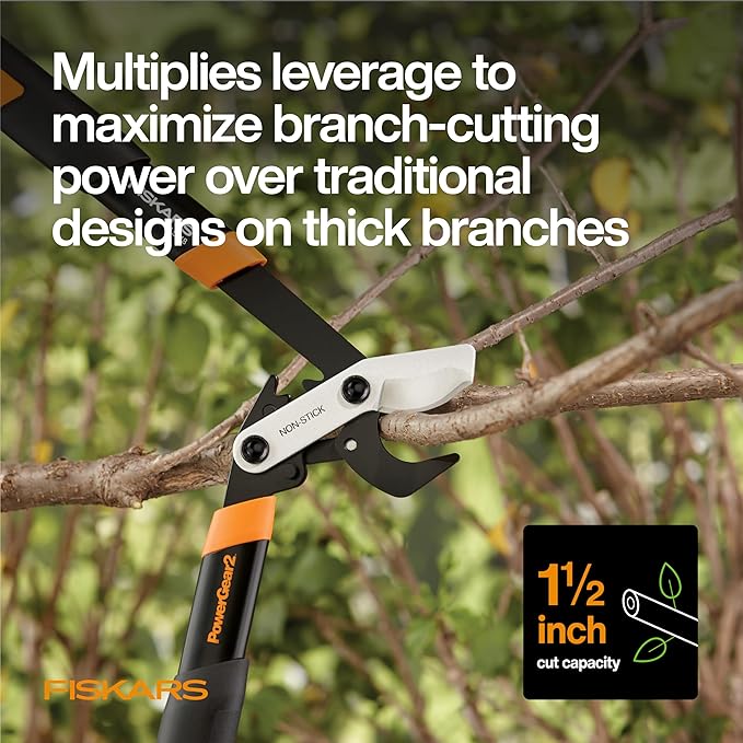 Fiskars 18-Inch Loppers for Tree Trimming, Heavy Duty, Sharp Bypass Steel Blade Tree Branch Cutter up to 1.5-Inch Diameter Cut Capacity, PowerGear2 Technology Multiplies Power, Hand Loppers