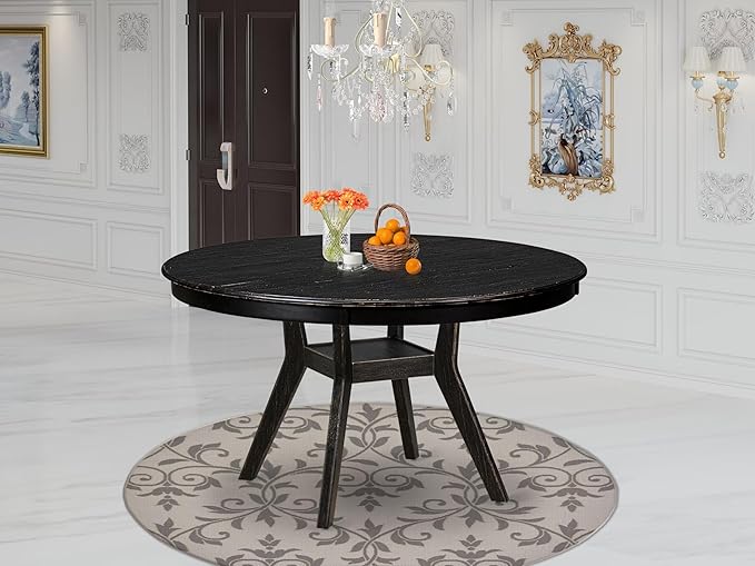 F58-11-TP - Kitchen Table with Acacia Wood Round Tabletop, Sand Blasted Black Finish