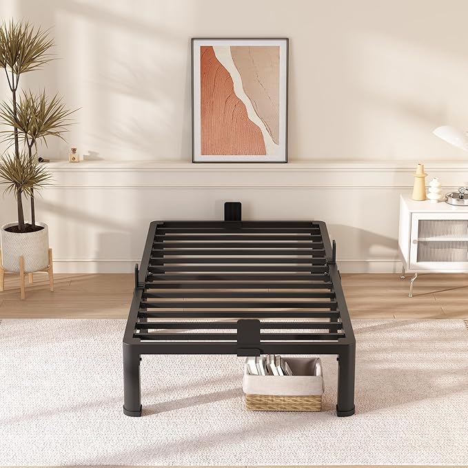 FUIOBYVV 10 Inch Twin XL Bed Frame with Round Corner Edge Legs 3500 lbs Metal Heavy Duty Steel Slats Support No Box Spring Needed Platform Noise Free Easy Assembly