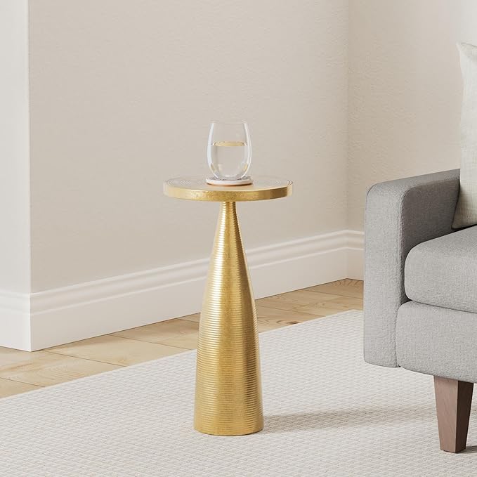 OBJET D'ART Small Round Gold End Tables, Luxor, 23'' Height, Vintage Metal Accent, Side, Pedestal, Coctail and Drink Tables for Living Room and Small Spaces