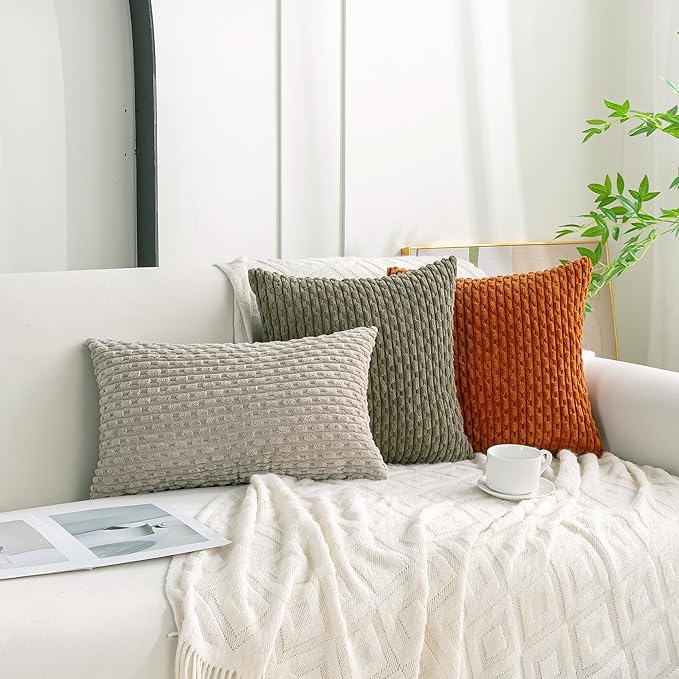 Set of 4 Burnt Orange Decorative Throw Pillow Covers 20x20 Inch Corduroy Pillow Covers for Bed Couch Sofa Living Room Soft Square Cushion Cases