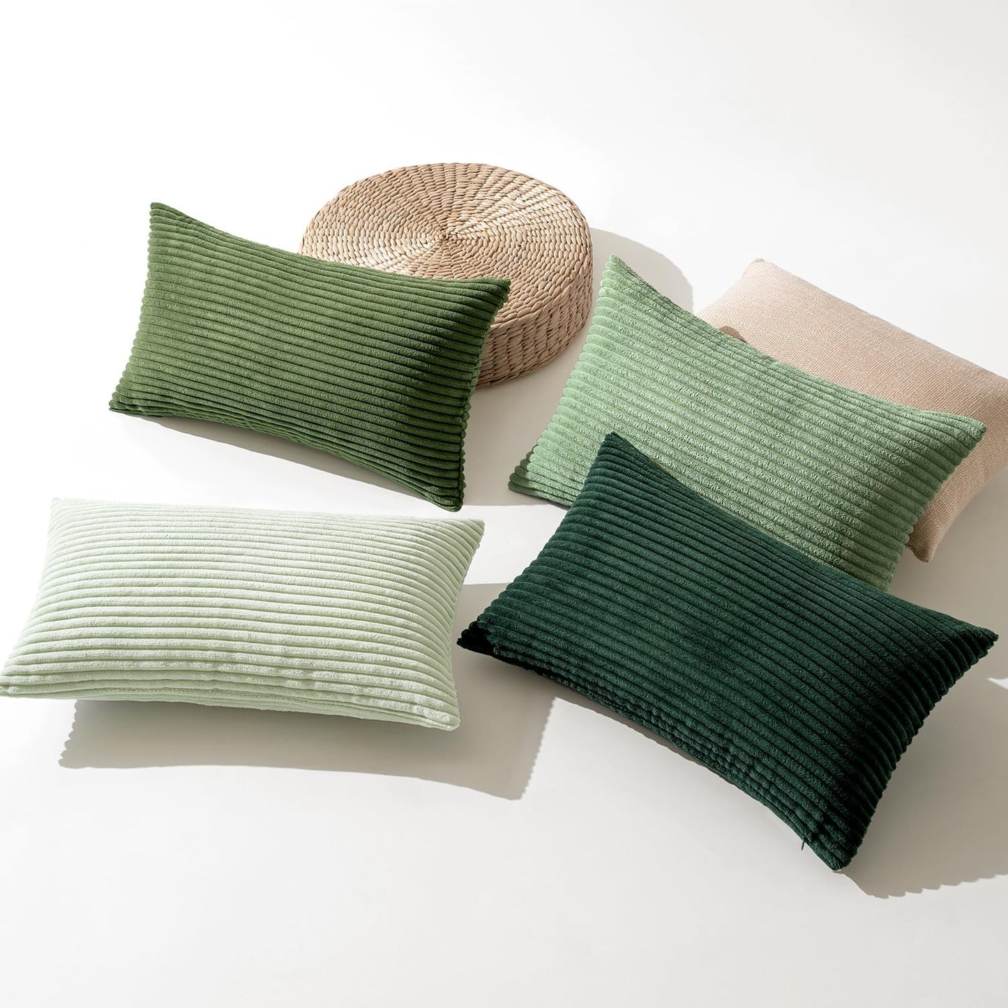 MIULEE Boho Farmhouse Sage Green Throw Pillow Covers 12x20 Inch Set of 4 Mordern Nordic Cushion Covers Soft Corduroy Christmas Home Decor for Couch Bed Sofa Living Room Forest Green