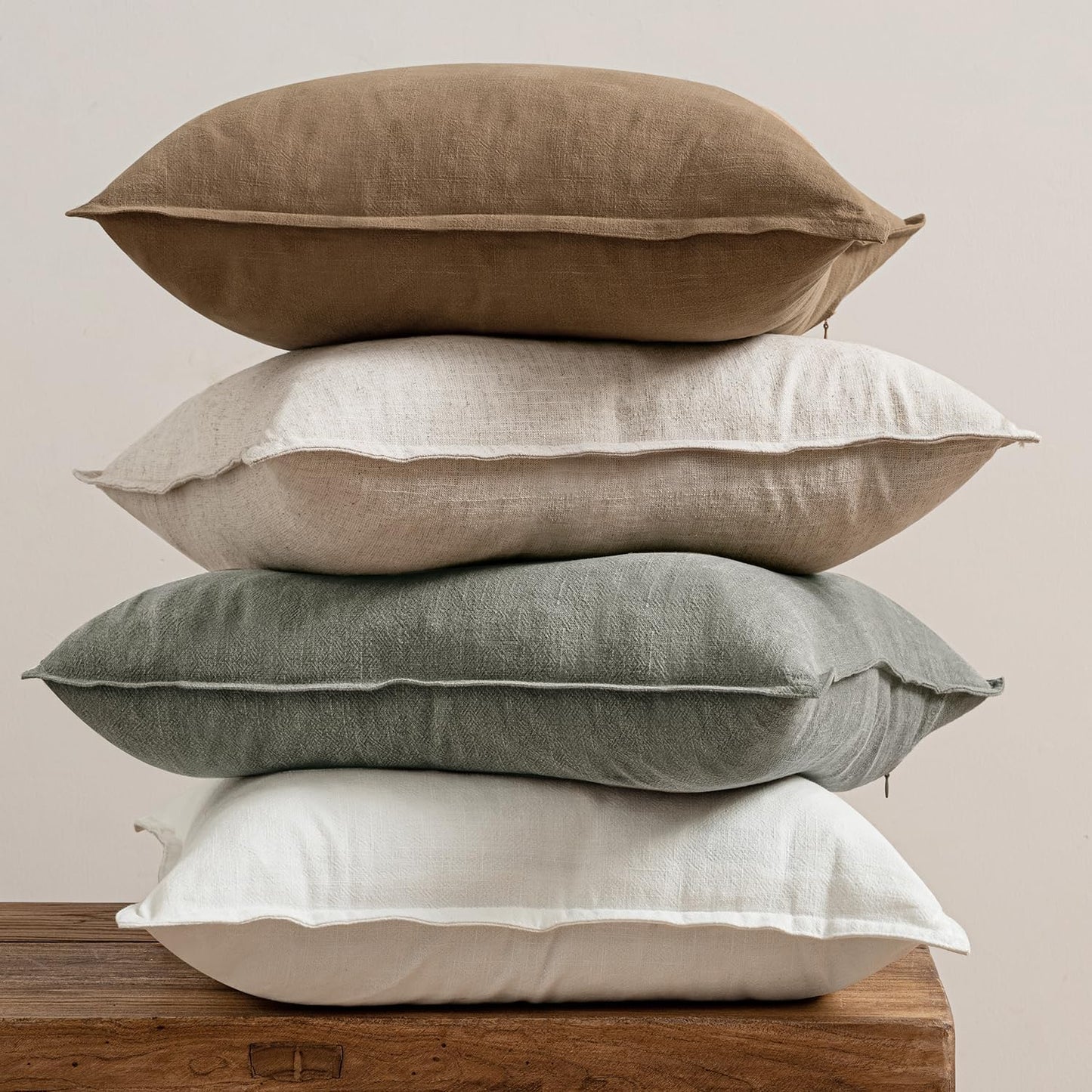 MIULEE Neutral Linen Pillow Covers Pack of 4 Decorative Natural Solid Throw Pillow Covers Soft Accent Boho Farmhouse Couch Pillowcases Modern Home Decors for Living Room Bed Sofa 12x20 Inch