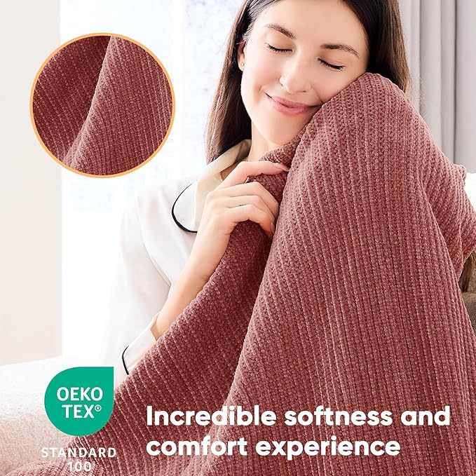 inhand Coral Pink Throw Blanket for Couch Bed,Chunky Chenille Woven Soft Warm Christmas Blankets Gifts for Women with Tassels, Cozy Boho Farmhouse Fall Winter Decor,50"x60",Medium Thick